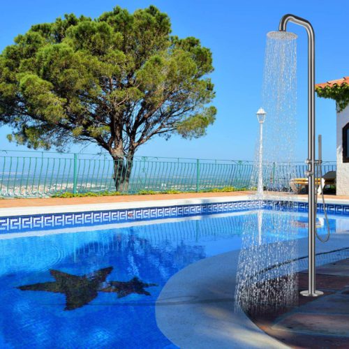 Doccia Curva Giardino Inox Satinato Con Doccino Sined Doccia Pula Inox
