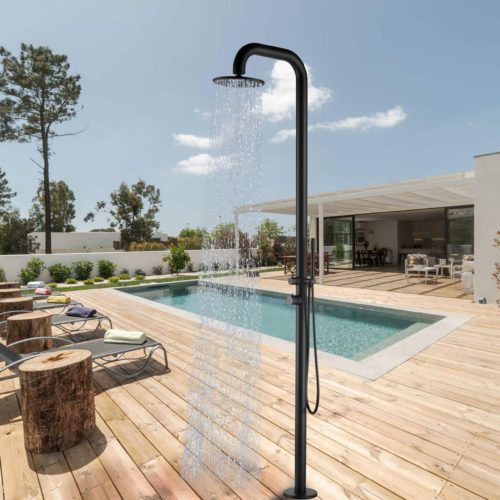 Doccia Curva Giardino Inox Satinato Con Doccino Sined Doccia Pula Inox - Nero