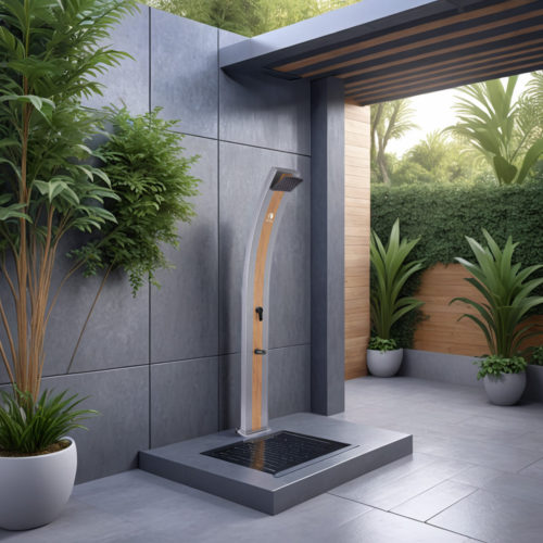 Doccia Solare In Alluminio Con Lavapiedi Sined Doccia Ella Grigia Wood