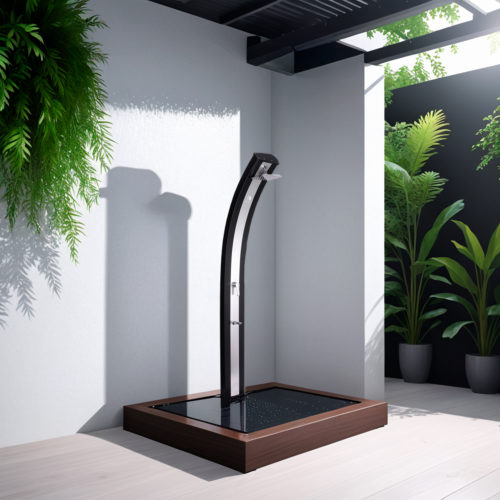 Doccia Solare In Alluminio Con Lavapiedi Sined Doccia Ella Grigia Wood - Nero RAL9004 Inox