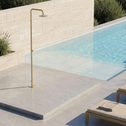 Doccia esterna acciaio inox AISI 316L colore canna di fucile con soffione 25 cm - Oro