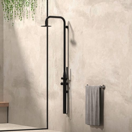 Doccia Esterna Acqua Calda e Fredda Sined Doccia Pula Parete Inox - Nero