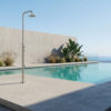 Doccia esterna in acciaio inox AISI 316L canna di fucile con soffione ø 25 cm DOCCIA TEULADA CANNA FUCILE Ambientata 100x100
