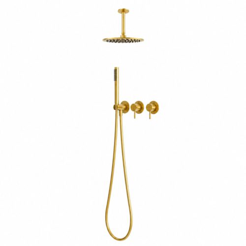 Kit doccia incasso parete 25 cm oro in acciaio inox 316L acqua fredda