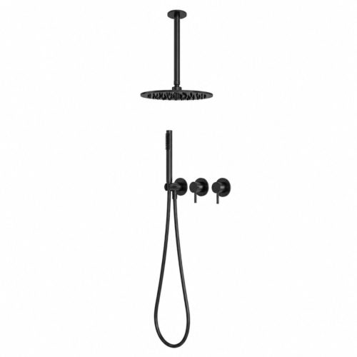 Kit doccia a soffitto acqua fredda 25 cm nero acciaio inox 316L