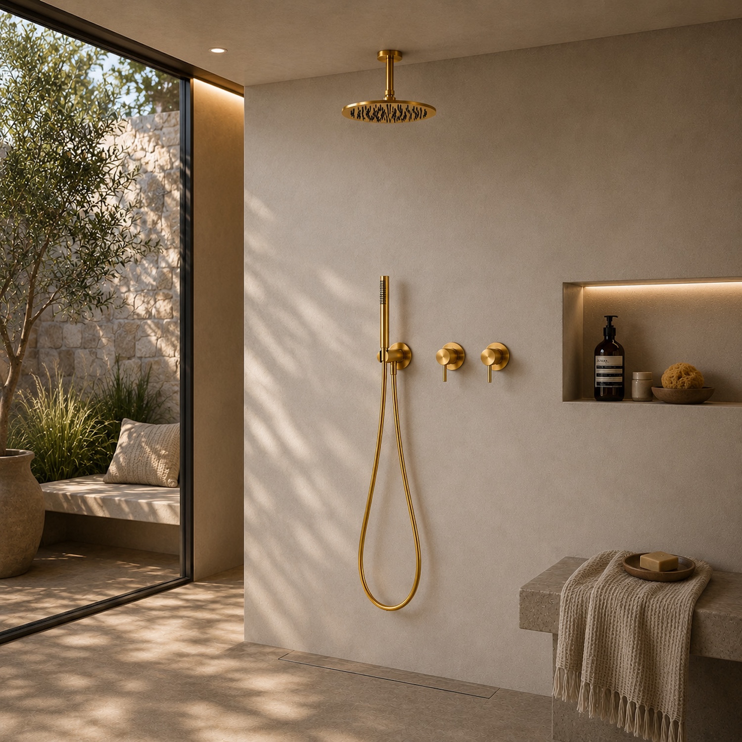 KIT-DOCCIA-SOFFITTO-CORTO-25-ORO-ambientata KIT DOCCIA SOFFITTO CORTO 25 ORO Ambientata