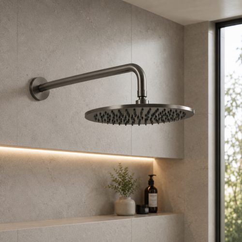 Kit doccia parete con soffione e braccio 25 cm in acciaio inox 316L canna fucile