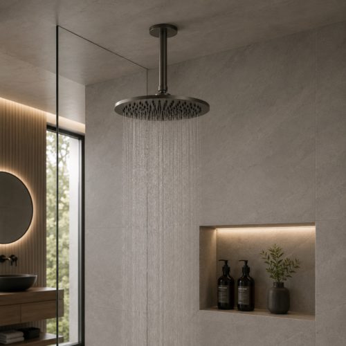 Kit soffione doccia soffitto 25 cm acciaio inox 316L canna fucile PVD