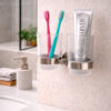 Porta bicchieri doppio bagno in acciaio inox oro rosa finitura PVD PORTA BICCHIERE LEVANTE DOPPIO CANNA FUCILE Ambientata 100x100