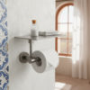 Porta rotolo carta igienica in acciaio inox satinato colore inox satinato resistente PORTA ROTOLO APPOGGIO LEVANTE CANNA FUCILE Ambientata 100x100