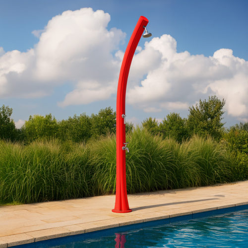 Doccia solare rossa 25L Polietilene Altezza 225cm Con pediluvio