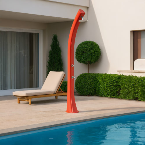 Doccia solare rossa 40L PEHD esterni getto soft senza corrente