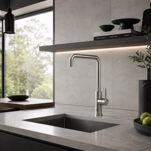 Rubinetto cucina canna fucile in acciaio inox 316L canna quadra