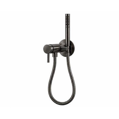 Miscelatore a muro con doccino e tubo acciaio inox 316L canna di fucile